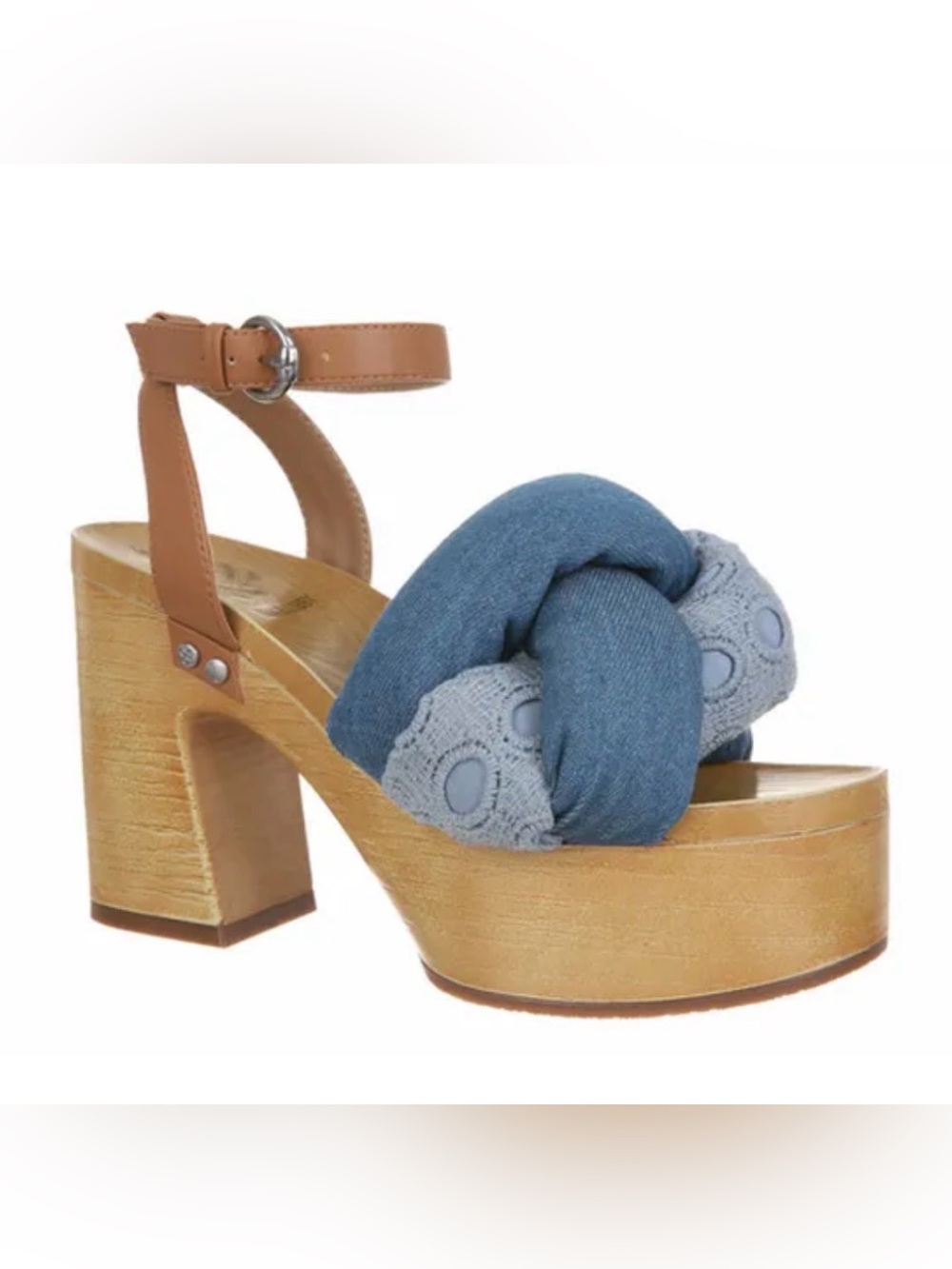 Sam & Libby Blue Denim and Tan Knotted Platform Sandal